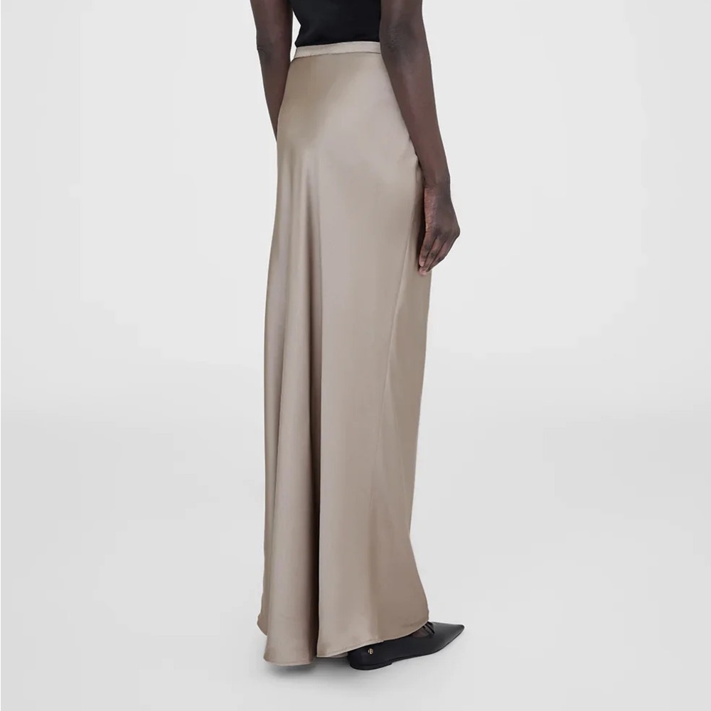 Anine Bing Bar Silk Maxi Skirt Taupe Large $400 - Picture 2 of 5